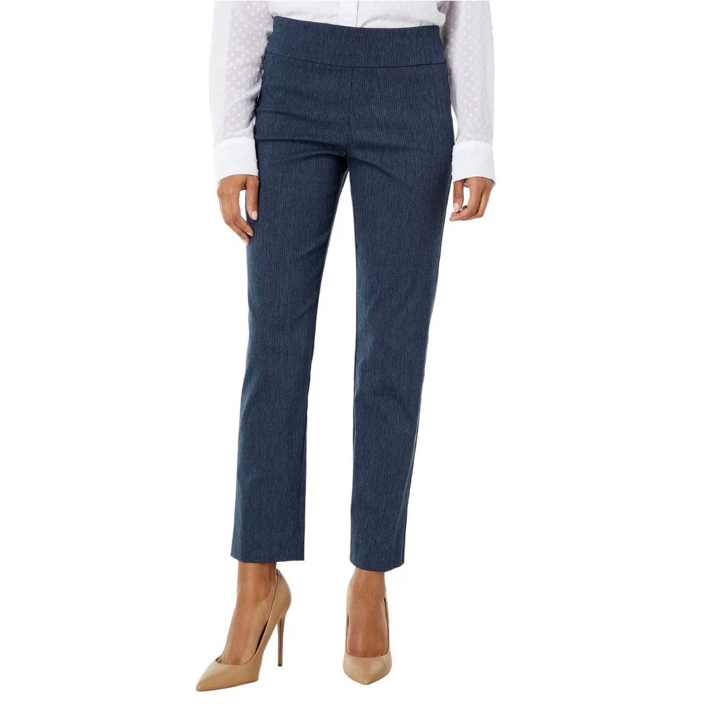 Krazy Larry Pull On Slim Pants Blue Pinstripe Stretch Career Office Size 6